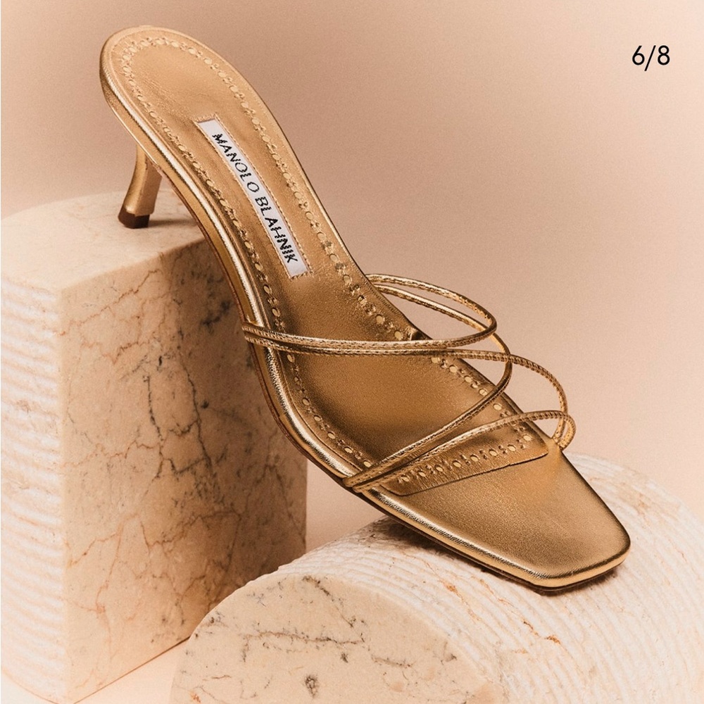 Manolo Blahnik Strappy Metallic Leather Slide Sandals